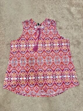 George Sleeveless Top Vibrant Geometric Print in Pink, Orange, White Size 2X
